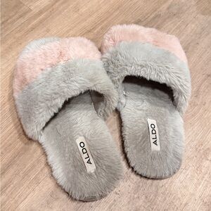 Aldo Fur Soft Pink and Gray Slippers